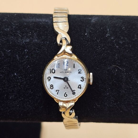 Helbros 21 Jewel Gold Tone Vtg Ladies Watch On 1/30 10k RGP Stretch Band Runs main image 5